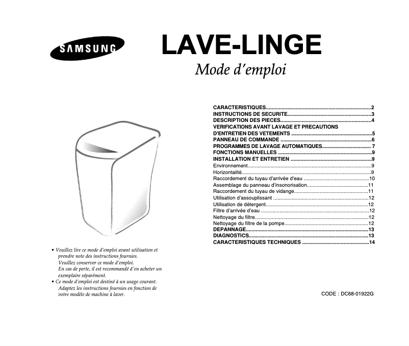 Página 1 del manual Manual de usuario Samsung WA10RA