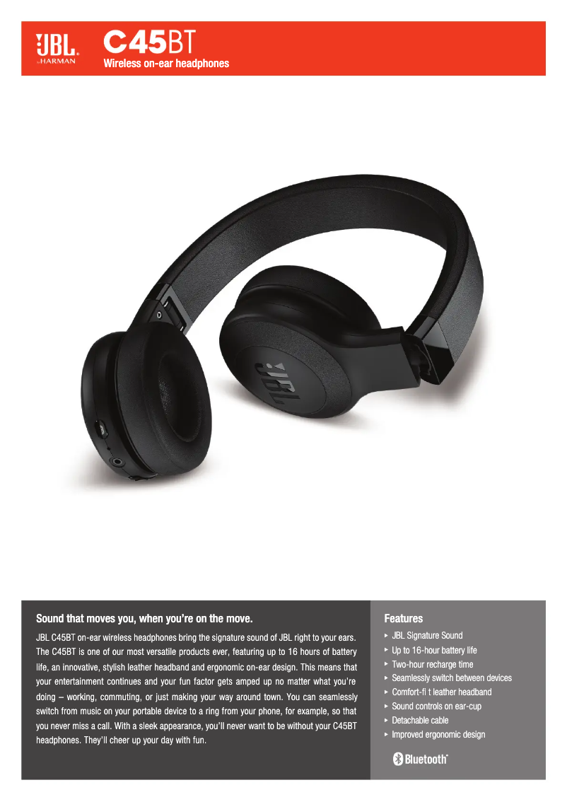 Page 1 de la notice Fiche technique JBL C45BT