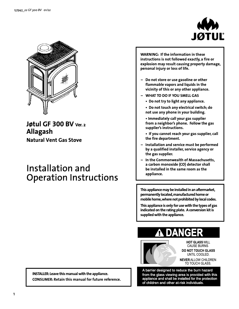 Página 1 del manual Manual de usuario Jøtul GF 300 BV Allagash