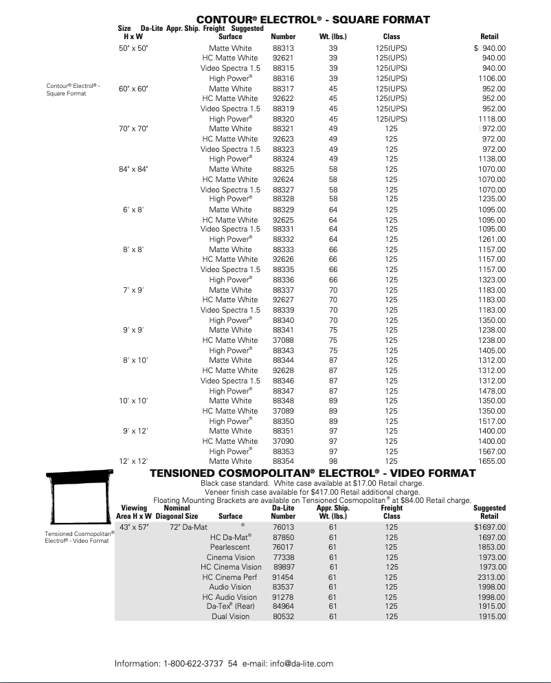 Page 1 de la notice Mode d'emploi Da-Lite Tensioned Cosmopolitan Electrol