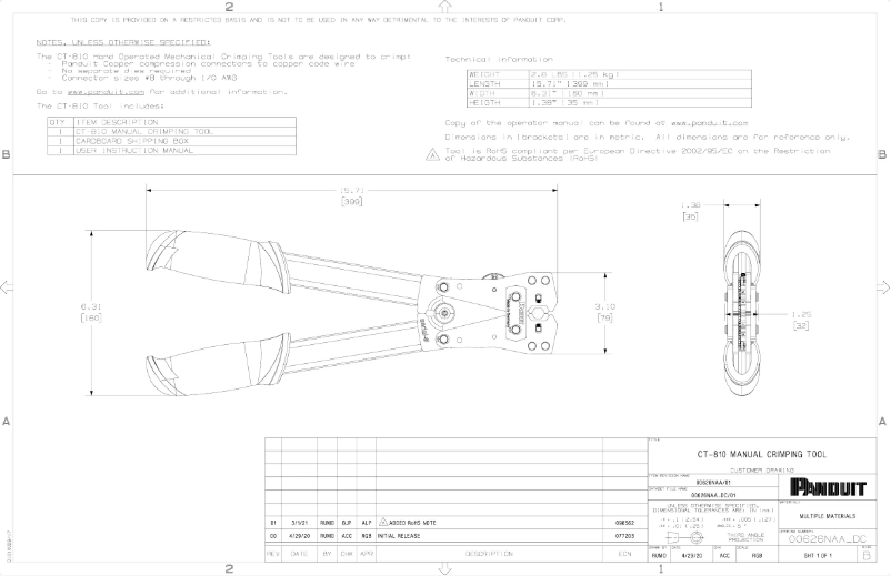Page 1 de la notice Dessin technique Panduit CT-810