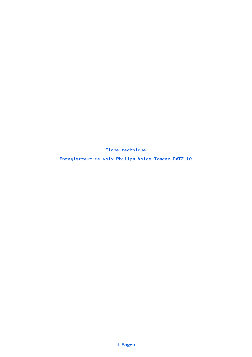 Page 1 de la notice Fiche technique Philips Voice Tracer DVT7110