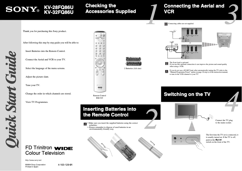 Page 1 de la notice Guide d'installation Sony Trinitron KV-32FQ86