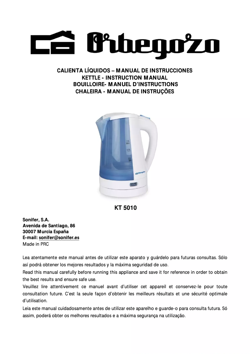 Page 1 of the manual User Manual Orbegozo KT 5010