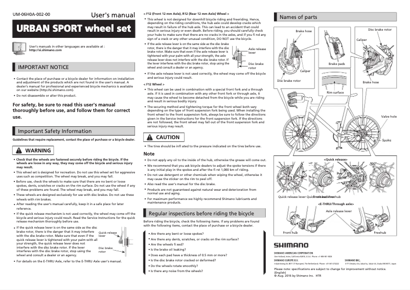 Page 1 de la notice Manuel utilisateur Shimano WH-U5000-F