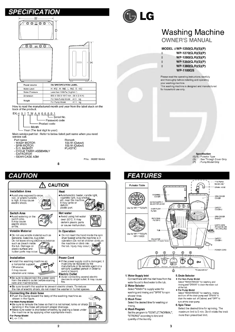 Page 1 de la notice Manuel utilisateur LG WP-1250R