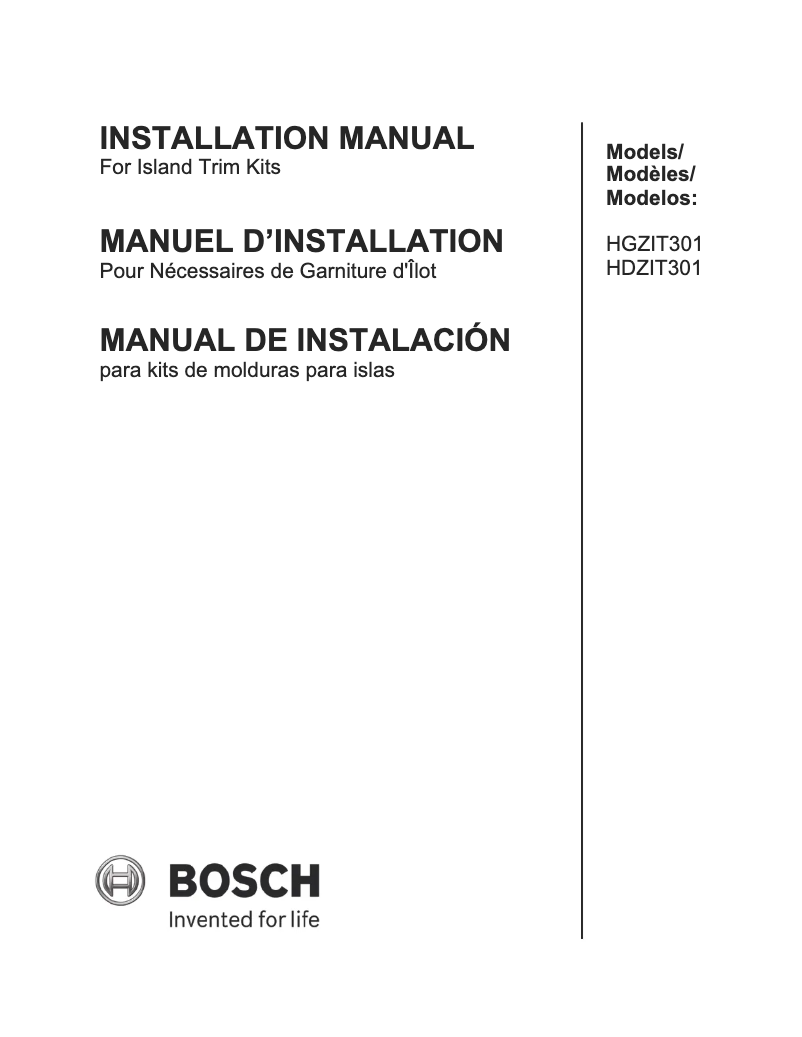 Page 1 of the manual Installation Guide Bosch HGZIT301