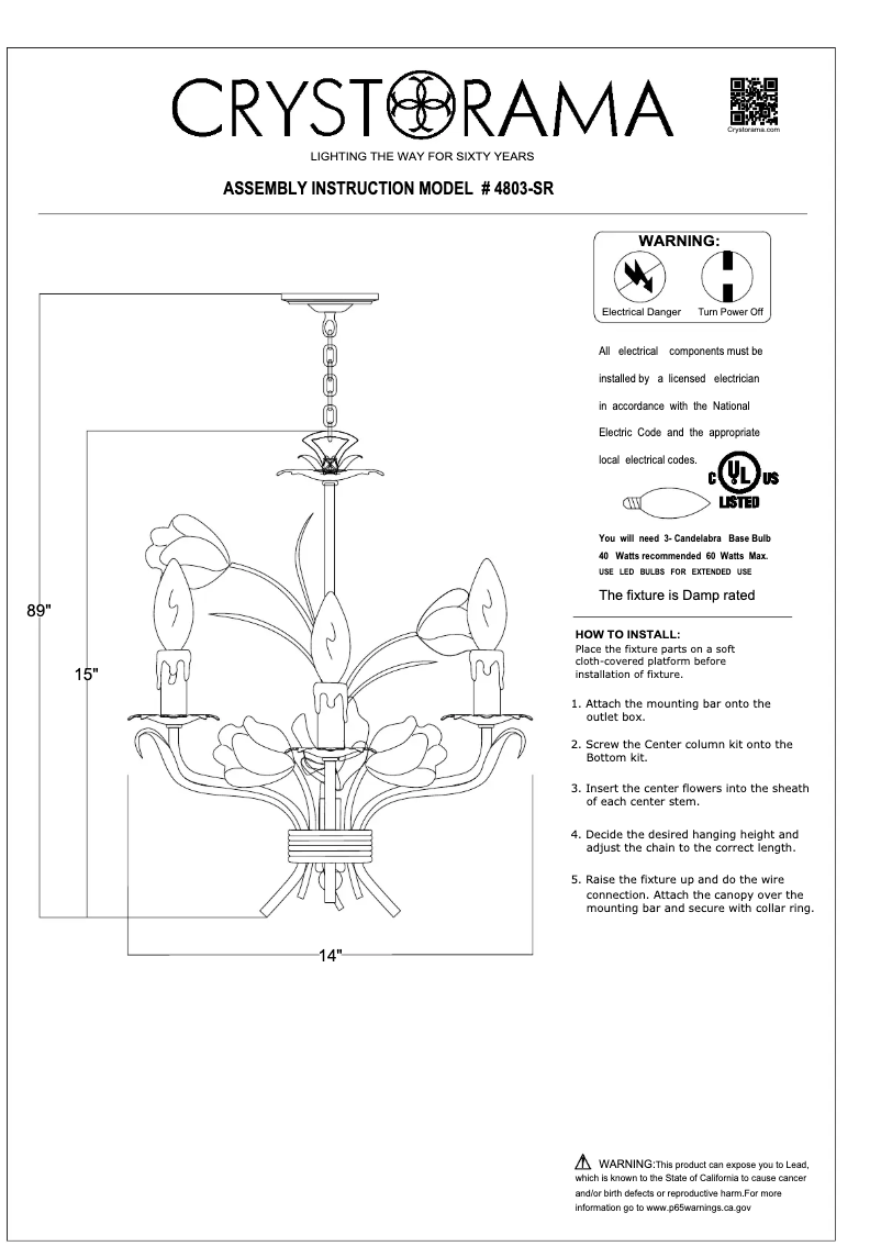 Page 1 de la notice Manuel utilisateur Crystorama Southport 4803-SR