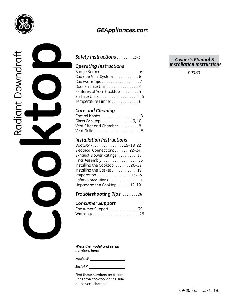 Página 1 del manual Manual de instrucciones GE Profile PP989DNBB