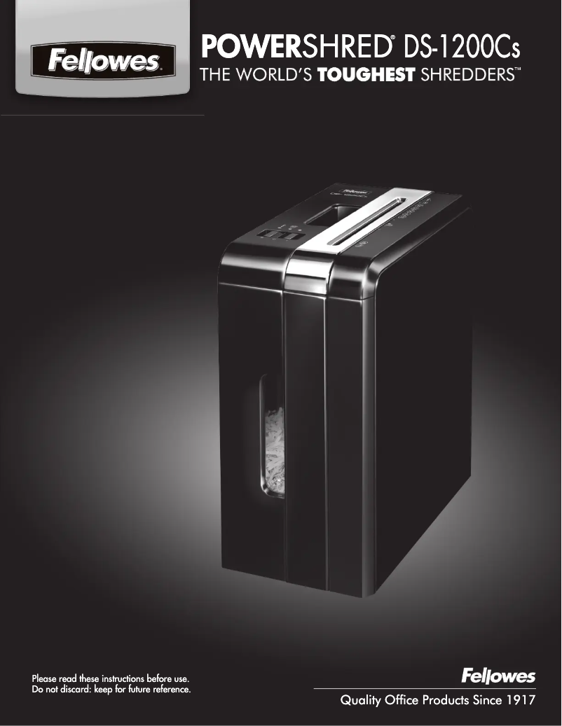 Page 1 de la notice Manuel utilisateur Fellowes Powershred DS-1200C