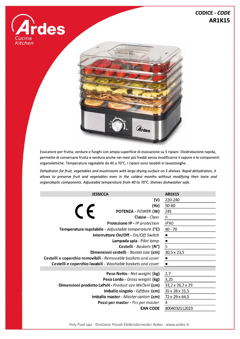Page 1 de la notice Fiche technique Ardes AR1K15