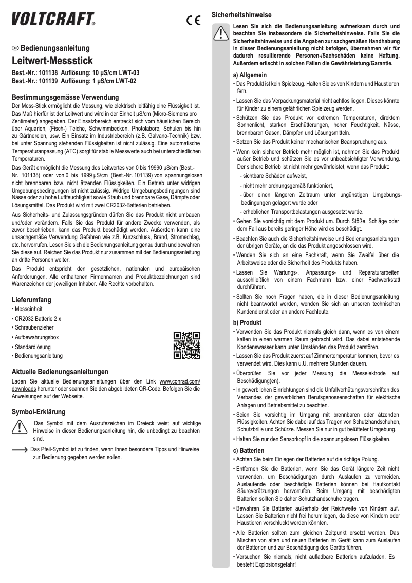 Page 1 de la notice Manuel utilisateur Voltcraft LWT-02