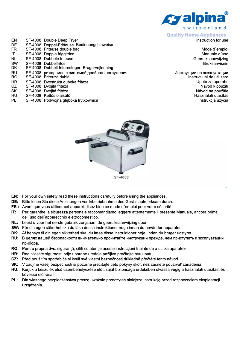 Page 1 de la notice Manuel utilisateur Alpina SF 4008