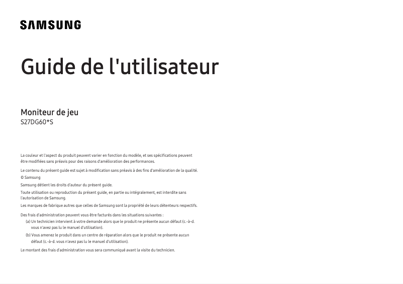 Page 1 de la notice Manuel utilisateur Samsung S27DG600