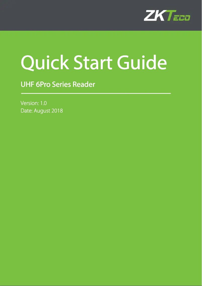 Page 1 of the manual Quick Start Guide ZKTeco UHF 6Pro