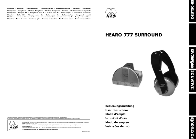 Page 1 de la notice Manuel utilisateur AKG Hearo 777 Surround