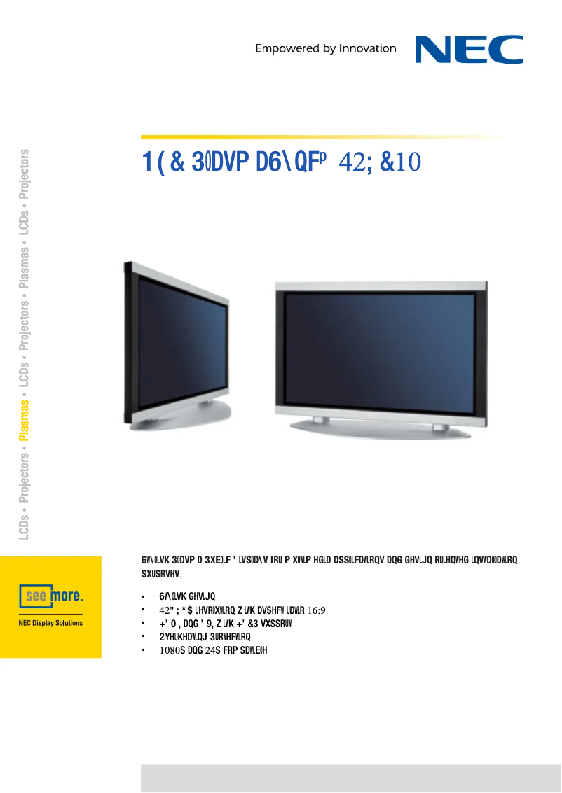 Page 1 de la notice Fiche technique NEC PlasmaSync 42XC10