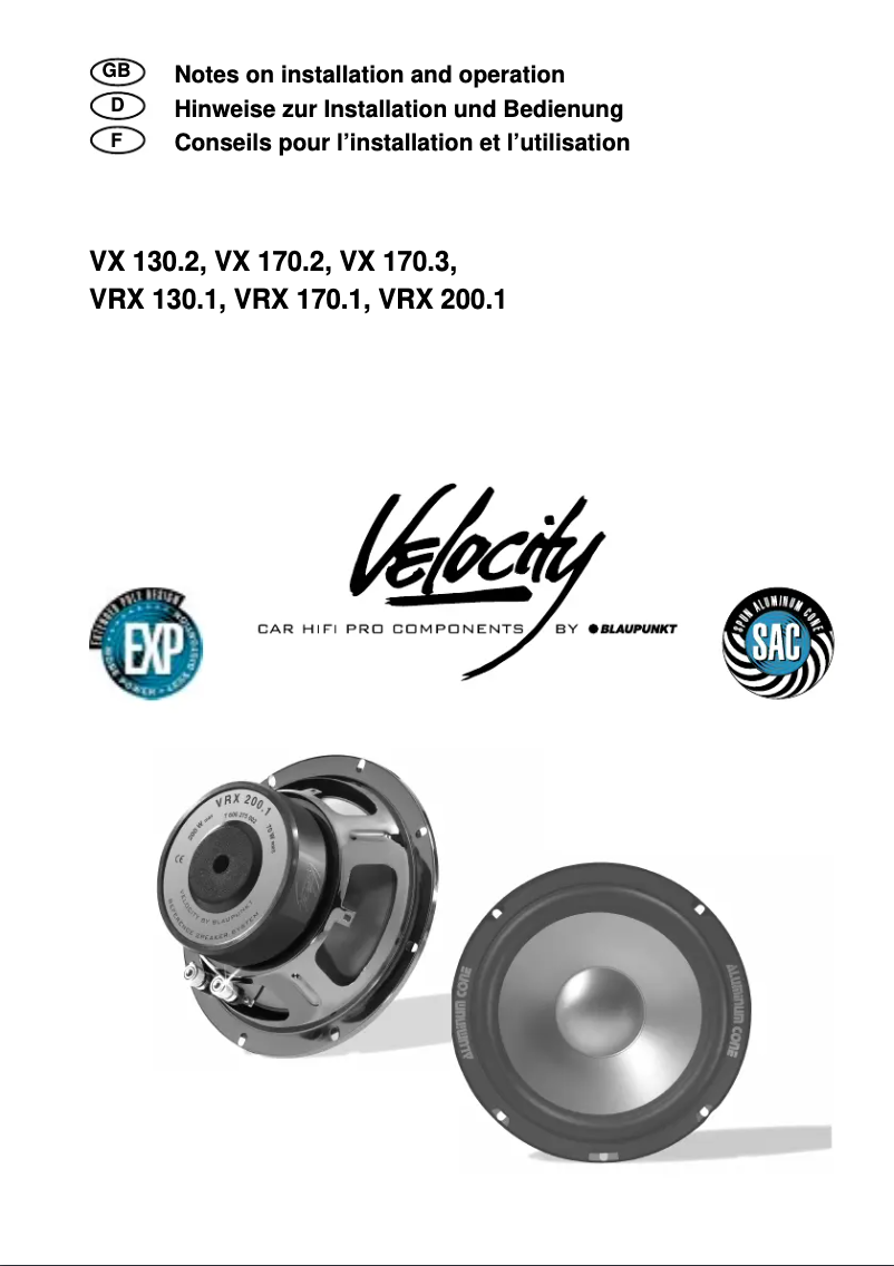Page 1 of the manual User Manual Blaupunkt VX 170 2 VELOCITY