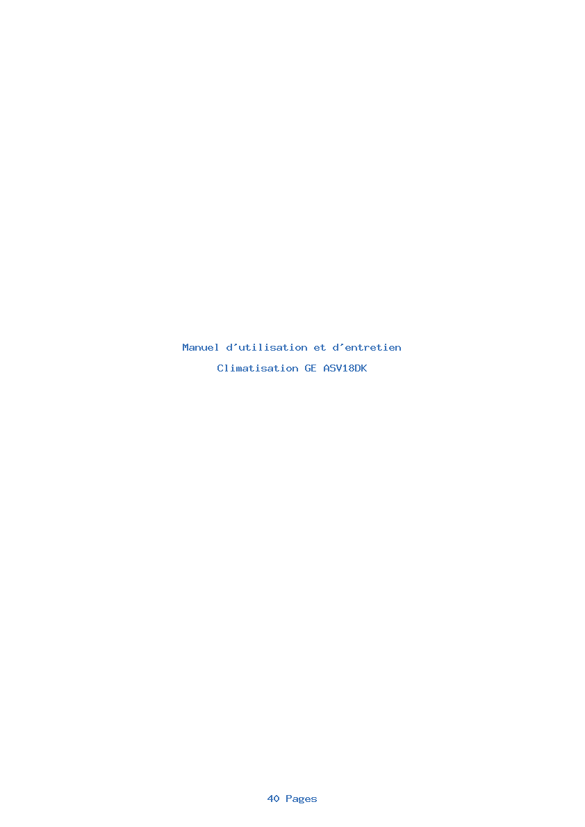 Page 1 de la notice Manuel d'utilisation et d'entretien GE ASV18DK