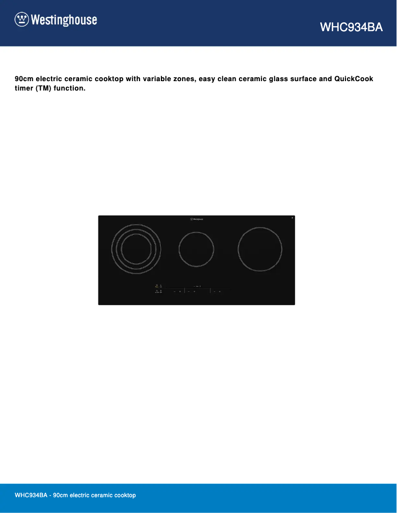 Page 1 de la notice Fiche technique Westinghouse WHC934BA