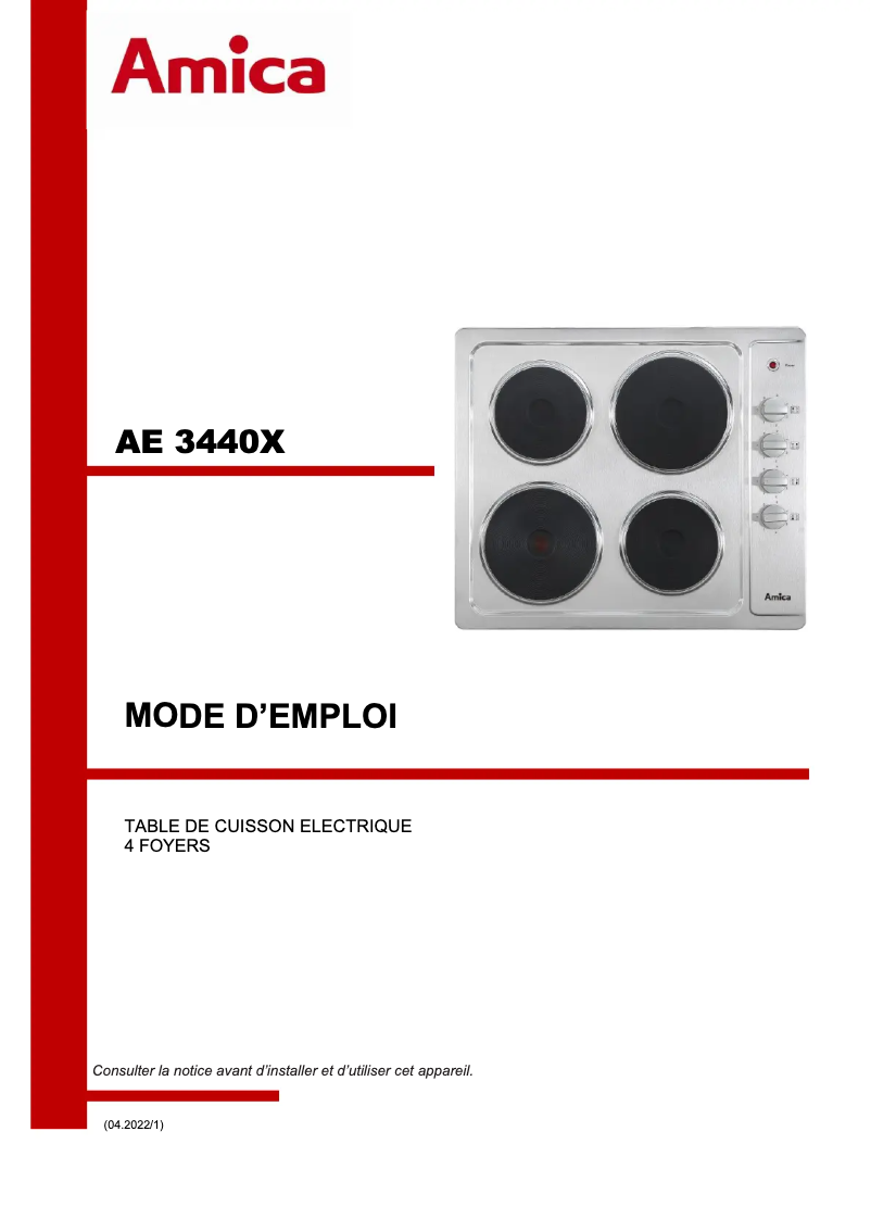 Page 1 de la notice Manuel utilisateur Amica AE3440X