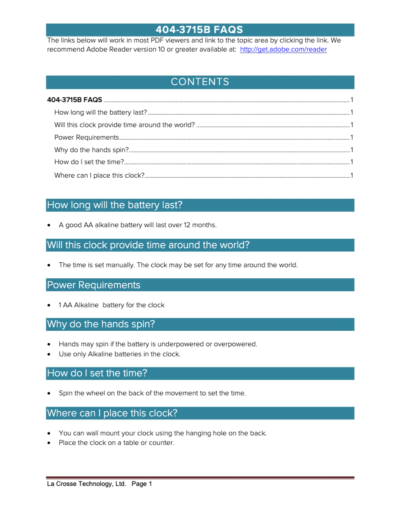 Página 1 del manual Preguntas frecuentes La Crosse Technology 404-3715B