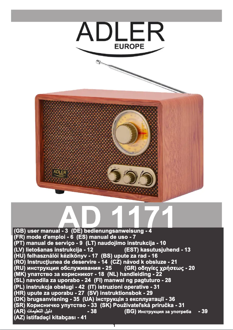 Page 1 de la notice Manuel utilisateur Adler AD 1171