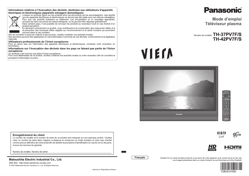 Page 1 de la notice Manuel utilisateur Panasonic TH-42PV7FS