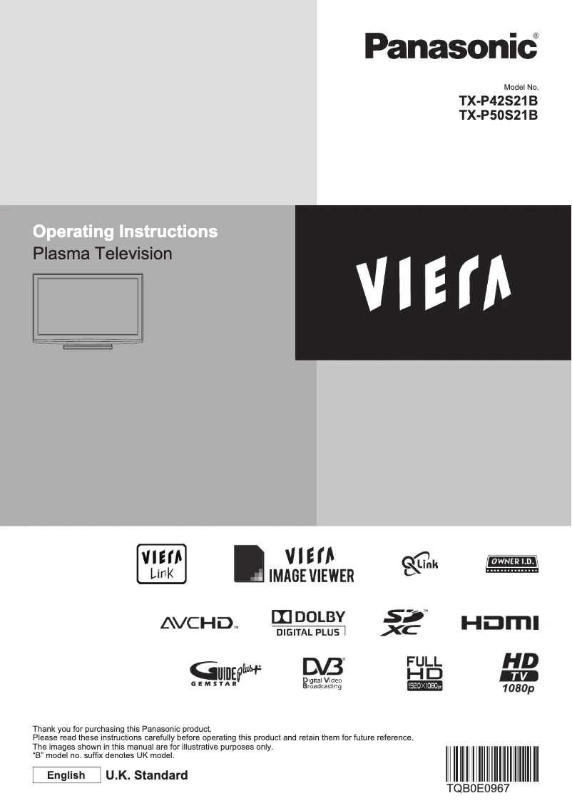 Page 1 of the manual User Manual Panasonic Viera TX-P42S21B