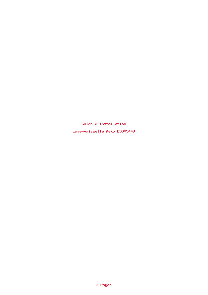 Page 1 de la notice Guide d'installation Asko DSD0544B