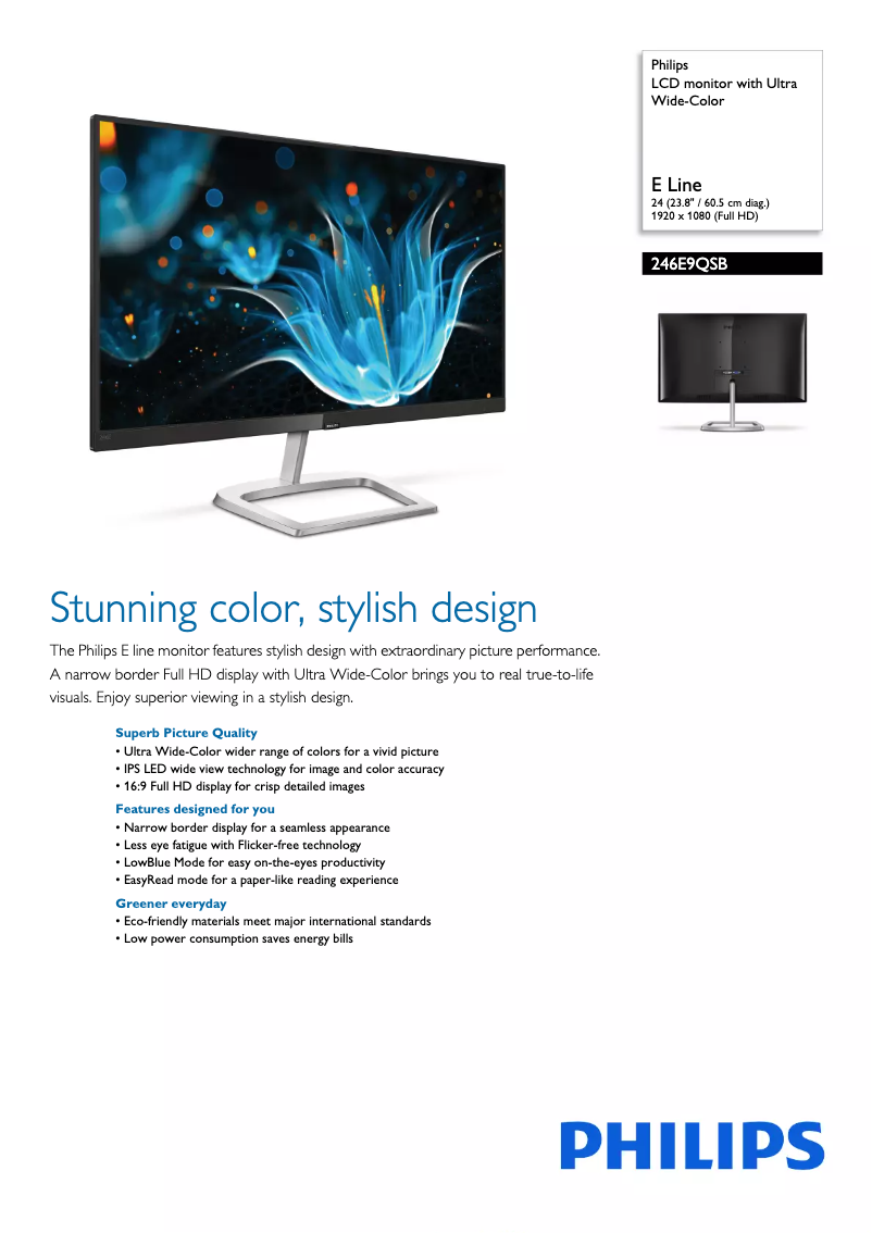 Page 1 de la notice Brochure Philips 246E9QSB