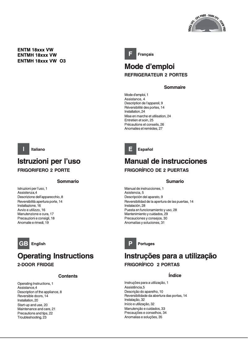 Página 1 del manual Manual de usuario Hotpoint ENTMH 18320 VW 03