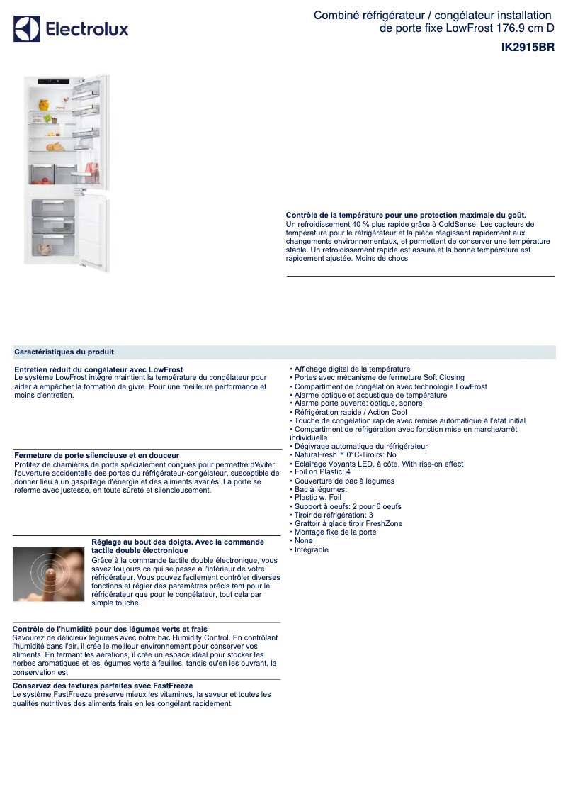 Página 1 del manual Ficha técnica Electrolux IK2915BR