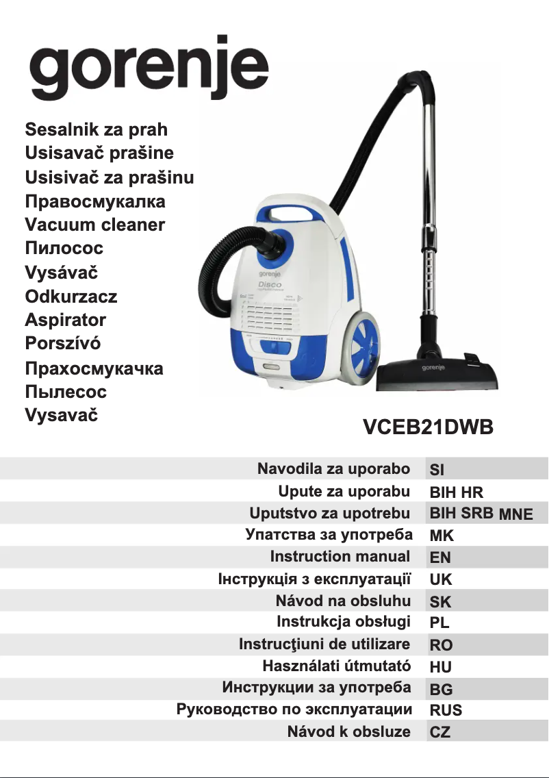 Page 1 de la notice Manuel utilisateur Gorenje VCEB21DWB
