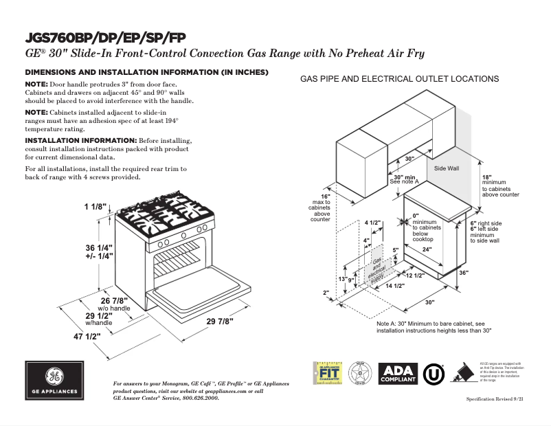 Página 1 del manual Ficha técnica GE JGS760DPBB