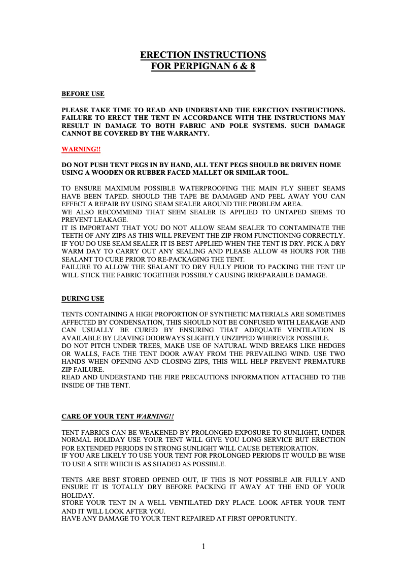 Page 1 de la notice Manuel utilisateur Khyam Perpignan 6