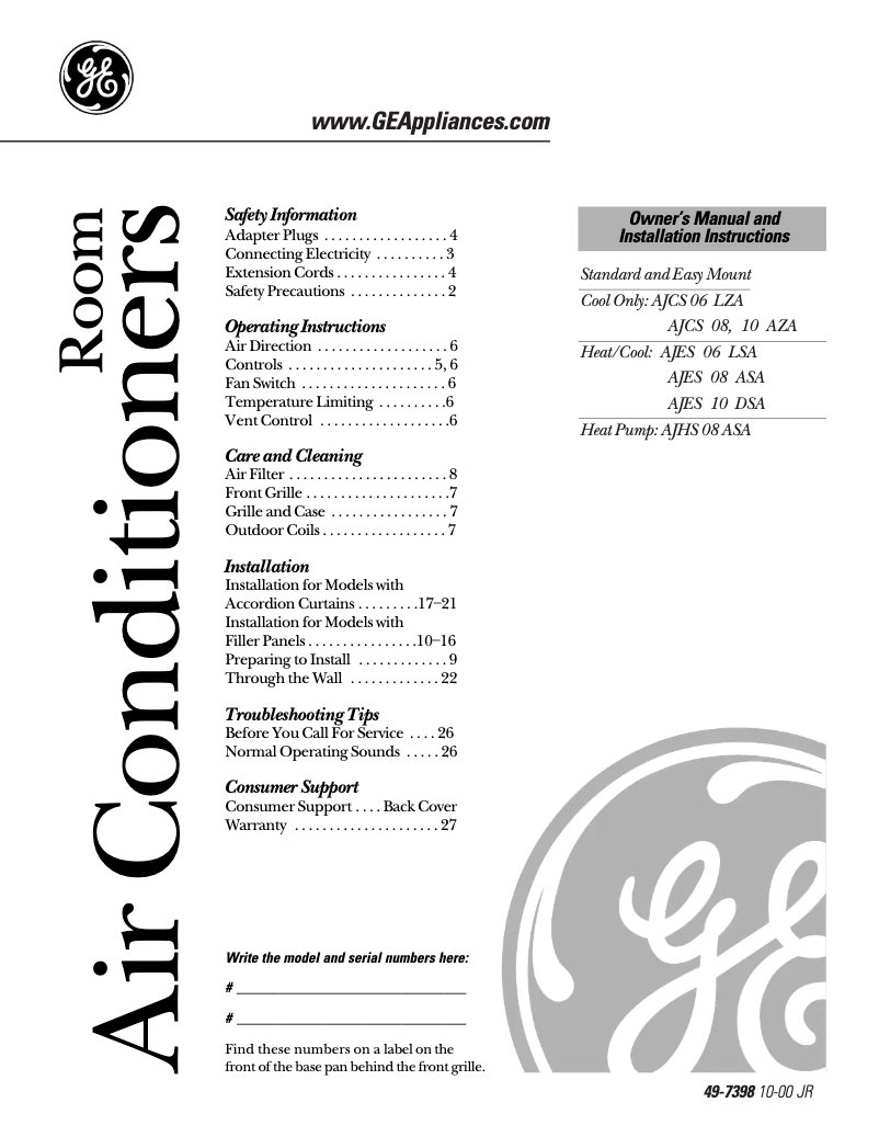 Page n°1 - Manuel d'utilisation et d'entretien GE AJES06LSA