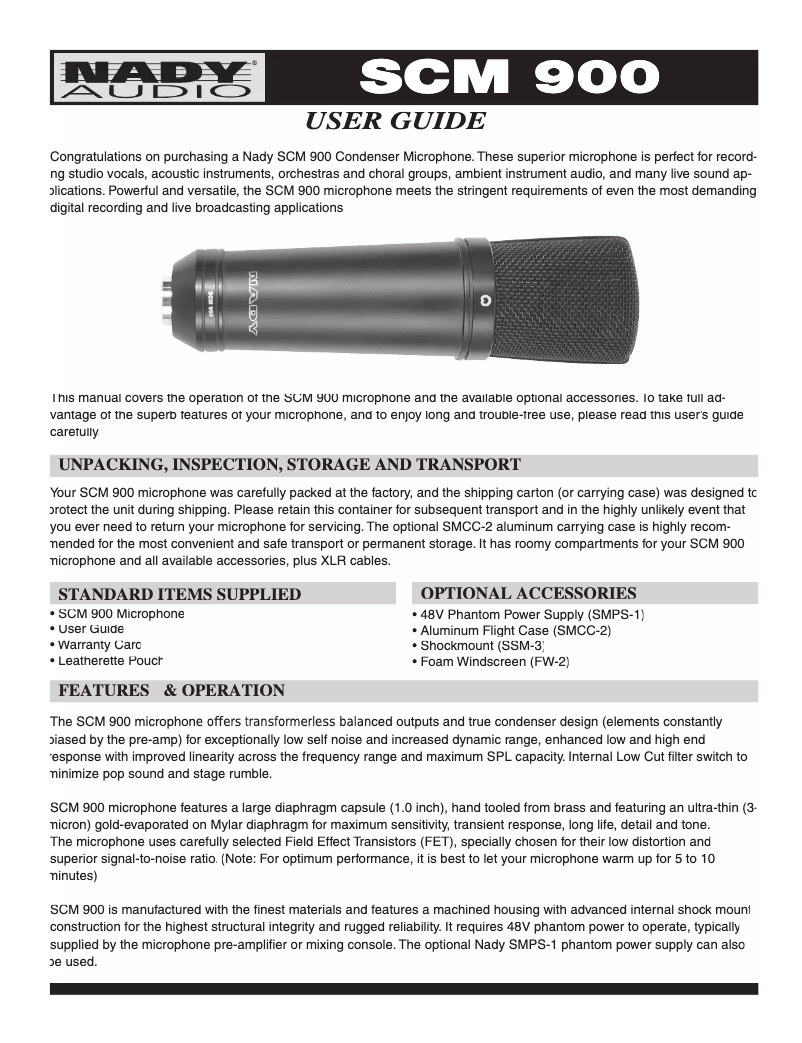 Page 1 de la notice Manuel utilisateur Nady Systems SCM-900