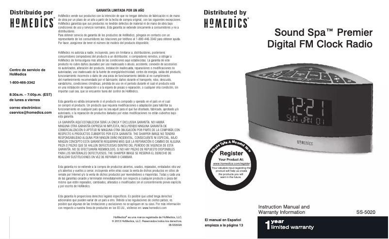 Page 1 de la notice Manuel utilisateur Homedics Sound Spa Premier SS-5020