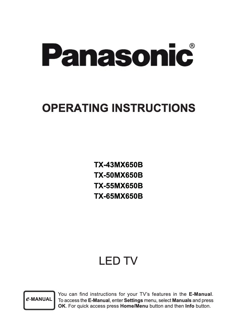 Page 1 de la notice Manuel utilisateur Panasonic TX-43MX650B