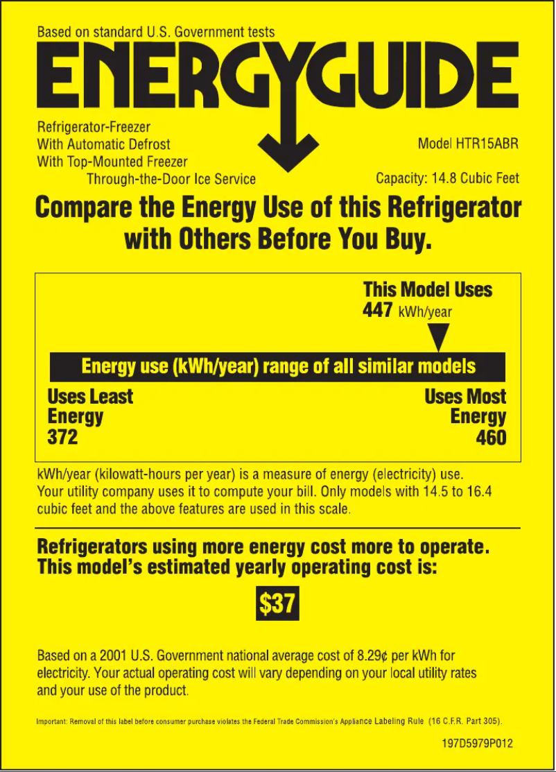 Page 1 de la notice Label énergétique Hotpoint HTR15ABRLCC