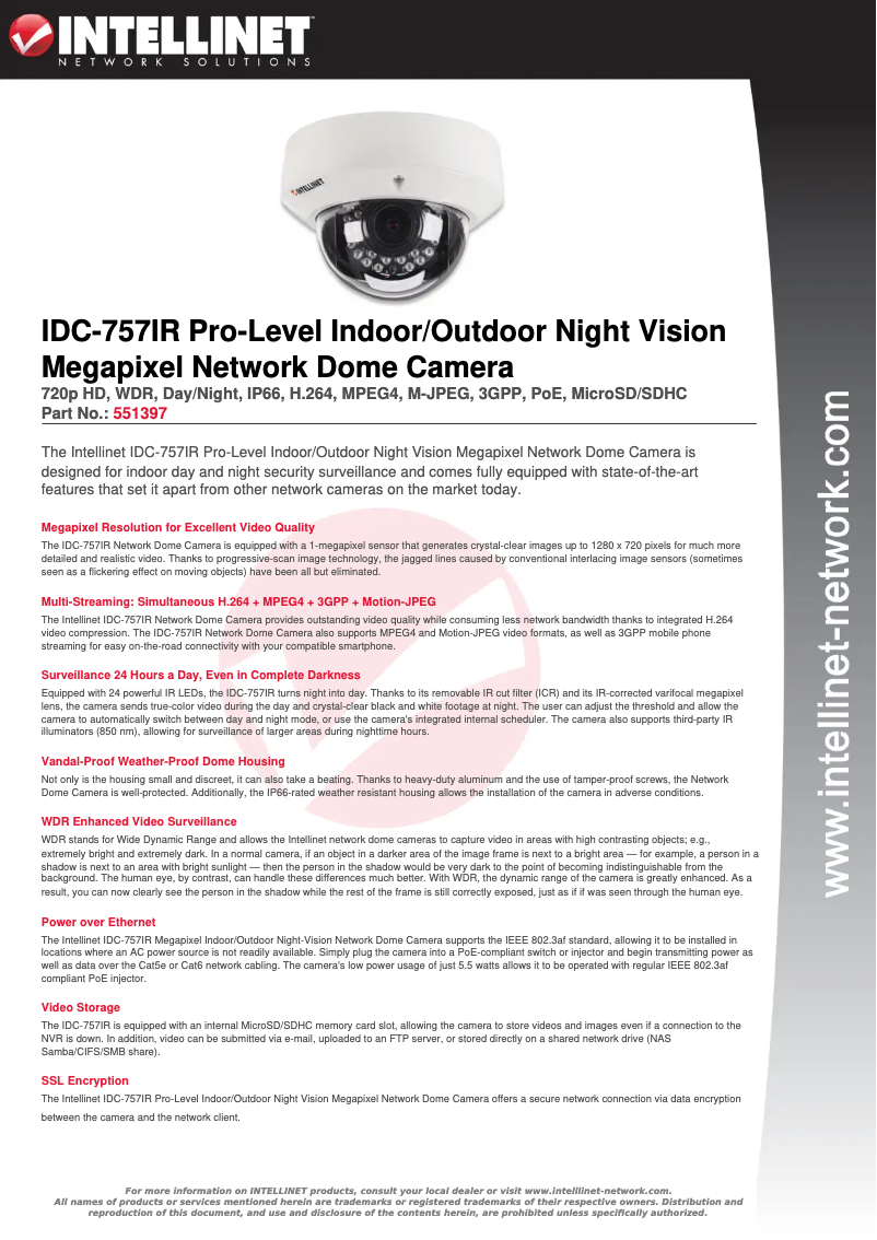 Page 1 de la notice Manuel utilisateur Intellinet IDC-757IR