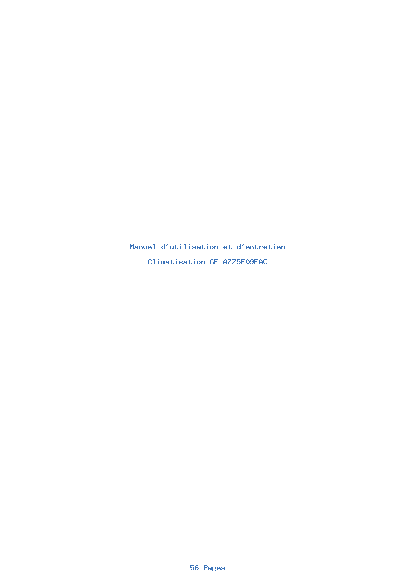 Page 1 de la notice Manuel d'utilisation et d'entretien GE AZ75E09EAC