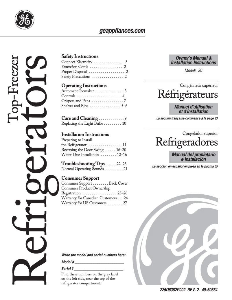 Page 1 de la notice Guide d'installation GE GTH20SBBSS