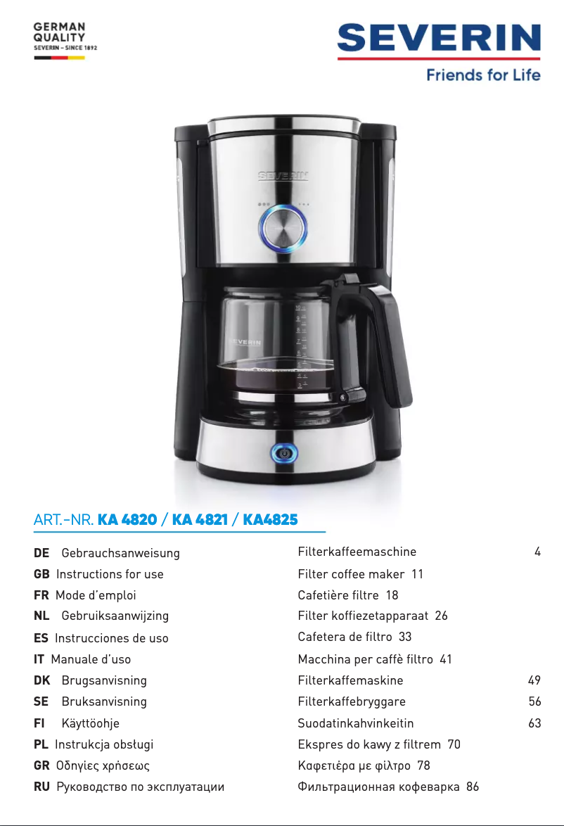 Page 1 de la notice Manuel utilisateur Severin KA 4820