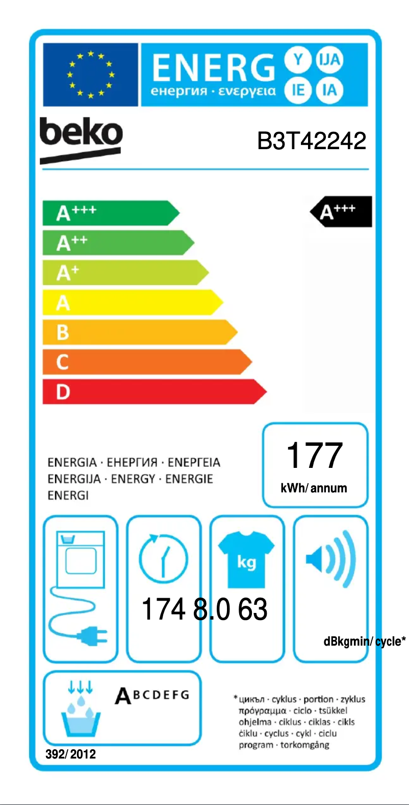 Page 1 de la notice Label énergétique Beko B3T42242