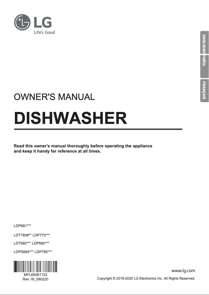 Page 1 de la notice Manuel utilisateur LG LDP7808BD