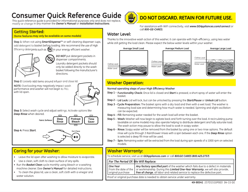 Página 1 del manual Manual de usuario GE GTW860SPJMC