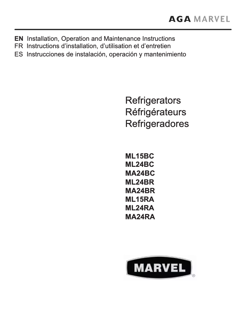 Page 1 de la notice Manuel utilisateur Marvel MA24RAS1LS