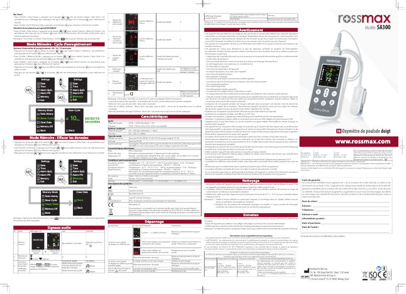 Page 1 de la notice Manuel utilisateur Rossmax SA300